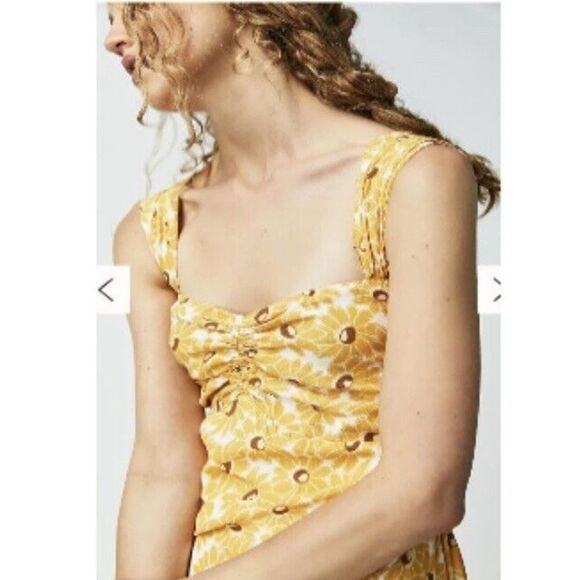 Free People Rosalee Midi Dress Yellow floral rose print sun summer Size L - NWOT - Picture 10 of 11
